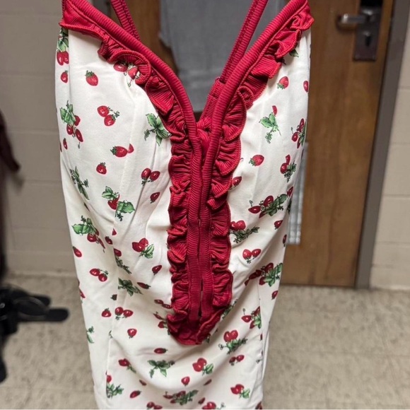 Cream & Red Floral Lace-Up One-Piece Swimsuit/Bodysuit - Picture 3 of 3